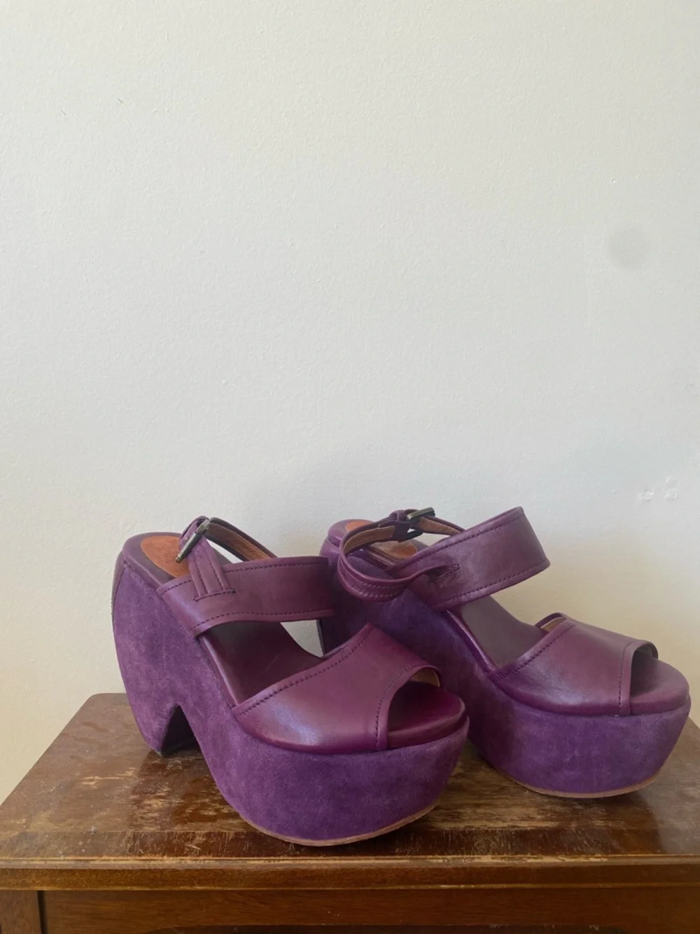 Purple Suede Platform Wedge Sandals - Picture 4 of 8